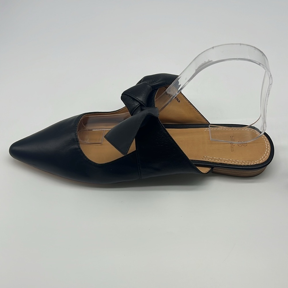 Bill Blass - Sabrina Black Leather Pointed Toe Bow Slip On Lightweight Flats 10 - Picture 5 of 15